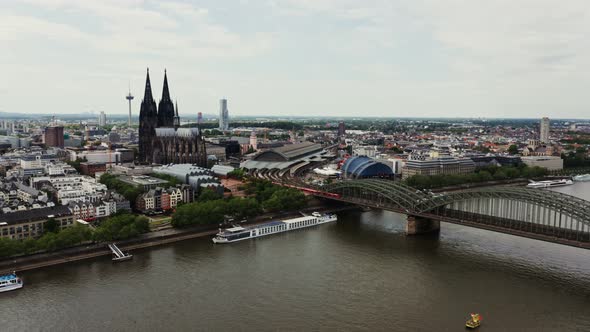 View of the Historical Center of Cologne with the Gothic Cologne Cathedral