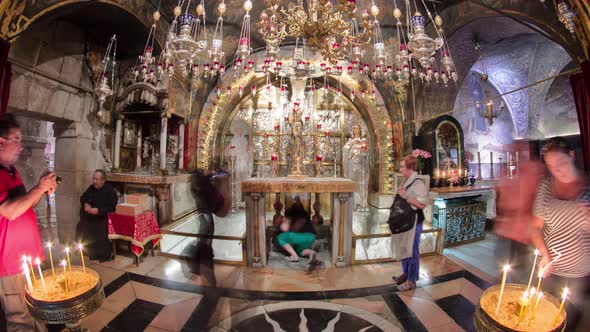 Icons and Candles in the Church of the Holy Sepulcher Timelapse Hyperlapse