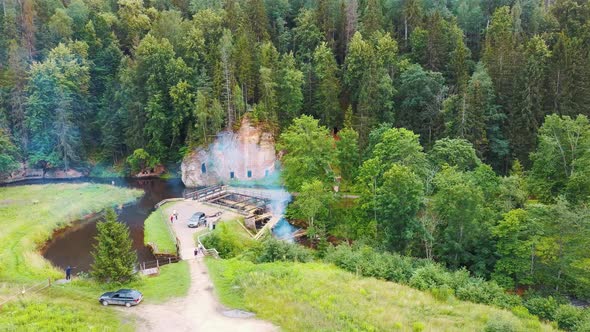 Anfabrika Rocks and Cellars in Ligatne, Latvia. Ancient Sandstone Caves and Ancient Chambers