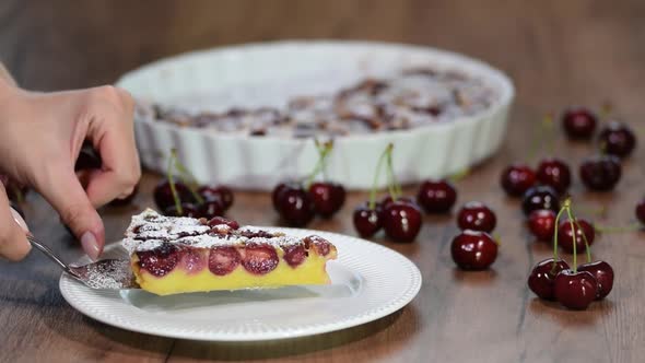 Cherry clafouti - traditional french sweet fruit dessert clafoutis with cherries