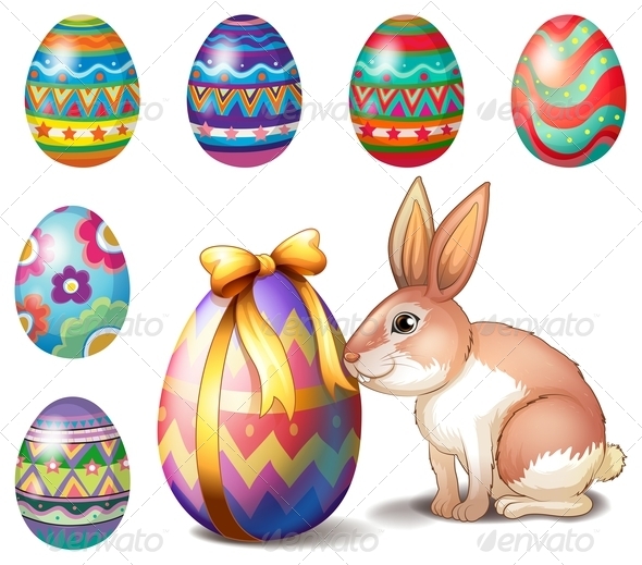 Colorful Easter Eggs and a Bunny