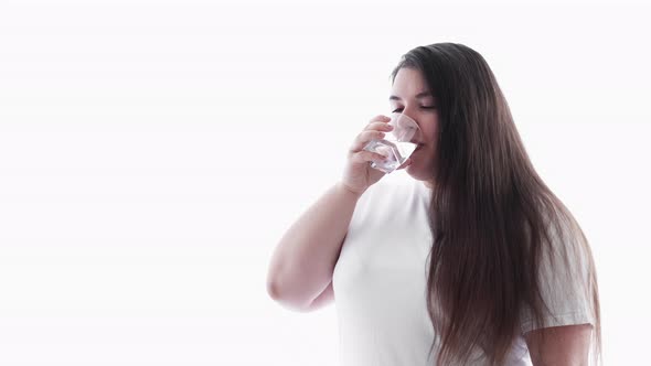 Healthy Hydration Overweight Woman Drinking Water