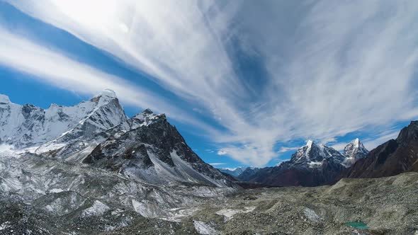 Ama Dablam, Cholatse and Taboche Mountains at Sunny Day. Himalaya, Nepal