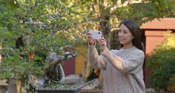 Woman visit chinese style garden