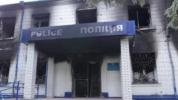 War in Ukraine  Destroyed Police Station in Borodyanka