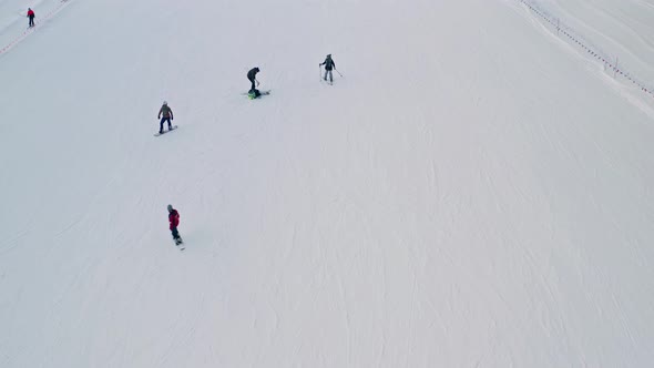 Tourists Ski On The Ski Resort Located In Bialy Potok, Lesser Poland. aerial