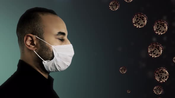  Man Against viruses With mask   