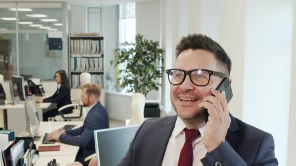 Cheerful Male Executive Chatting on Mobile Phone