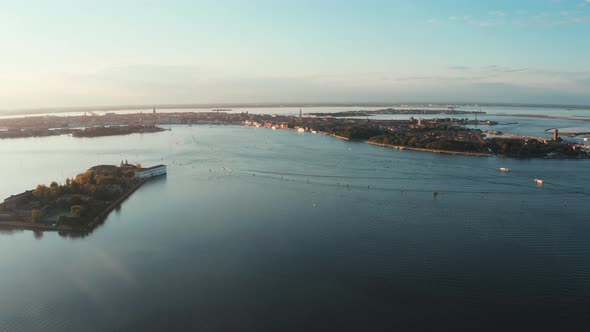 Flying Over Small Venice Islands Located in the Middle of the Venetian Lagoon