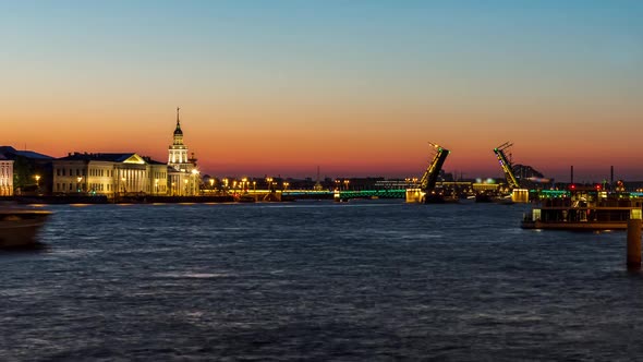 Raised Dvortsovy Bridge During the Night, Petersburg