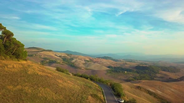 Aerial Nature Landscape Hills Forests Fields and Vineyards of Tuscany Italy