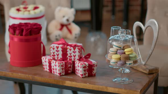 Empty Living Room with Nobody in It Having Table with Valentinesgift