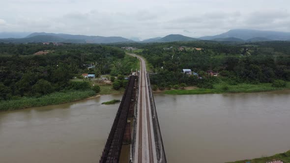 Aerial view old Victoria Bridge and new railway