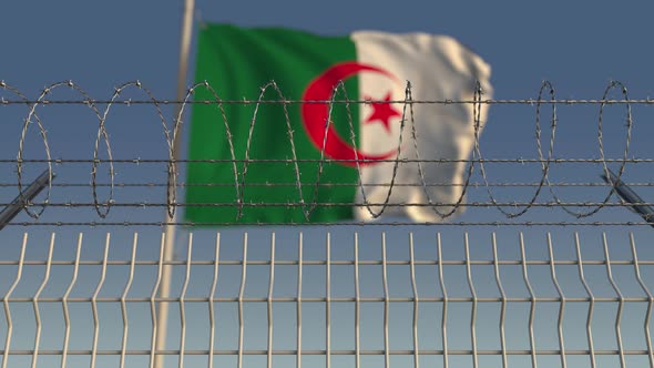 National Flag of Algeria Behind Barbed Wire