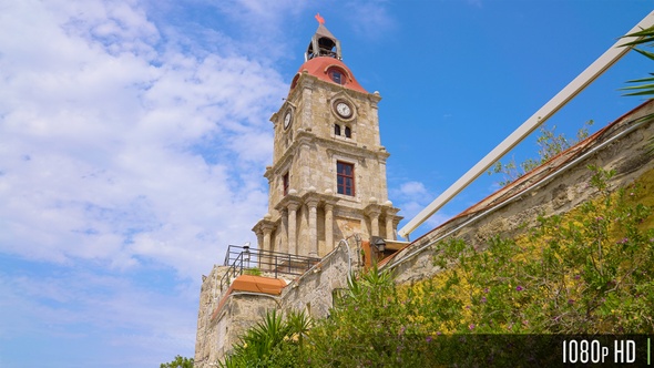 Medieval Clock Tower Roloi on the Greek Island of Rhodes, Greece