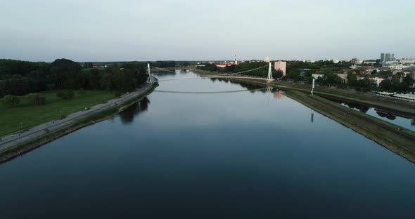 Aerial view of Drava river in Osijek, Croatia.