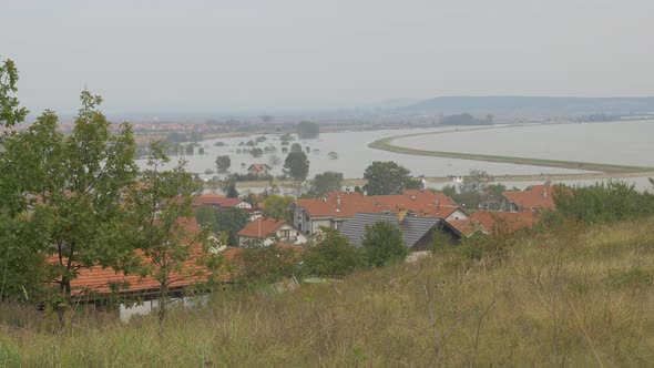 Flooded by DAnube river Eastern Serbian village of Grabovica 4K 2160p UHD video - Floods in Eastern 