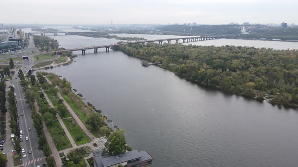 Dnipro River Near Kyiv City, Ukraine Aerial View. Dnieper, Kiev