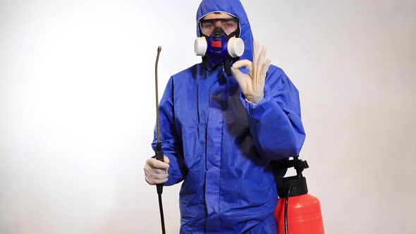 Pest Control Protective Equipment Ready to Disinfect on White Background