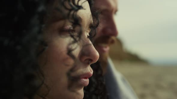 Hispanic Woman Face Looking Blowing Wind