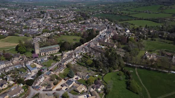 High Aerial View Winchcombe St Peter's Church UK Spring Landscape Cotswolds Gloucestershire