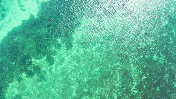 Aerial drone sky of marine island beach adventure by blue sea and clean sand background of a daytrip