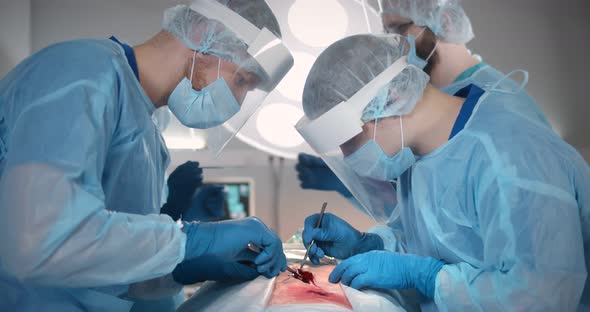 Surgery Team in Modern Operating Room Preparing Patient