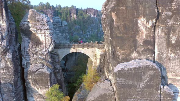 The Bastei Rock Formation and Bridge Crossing the Towering Rock Landmark