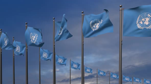 The UN Flags Waving In The Wind  4K