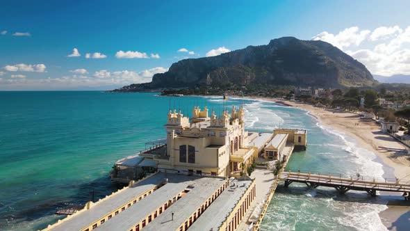 Aerial View of Mondello Beach and Coastline in Sicily