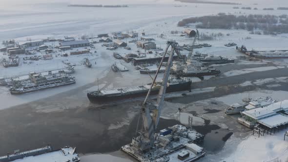 The Camera Captures a Barge That Floats Along the Canal