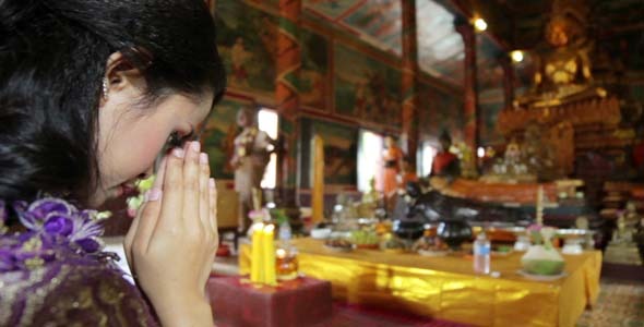 Asian Girl Praying In Temple - Cambodia 8