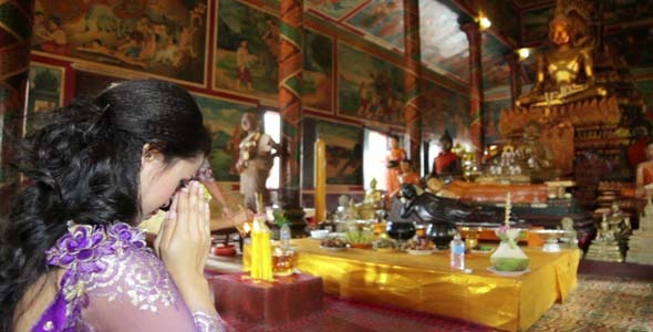 Asian Girl Praying In Temple - Cambodia 7