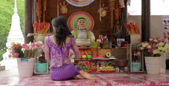 Asian Girl Praying In Temple - Cambodia 5