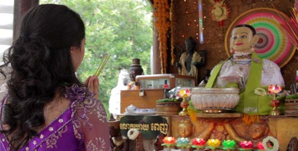 Asian Girl Praying In Temple - Cambodia 3