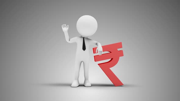 3D Man Waving Hand Leaned To Indian Rupee Sign 02 Loop with Alpha alt