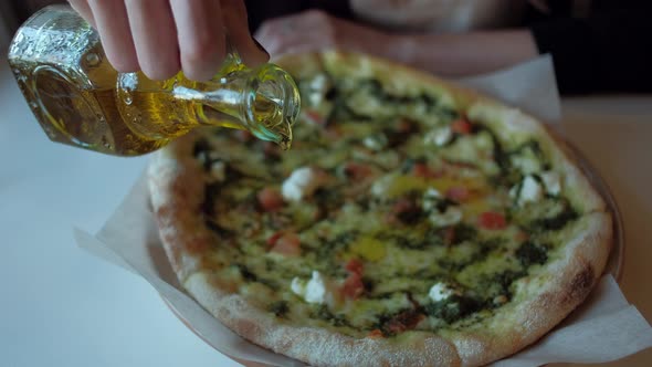 freshly made pizza in a pizzeria