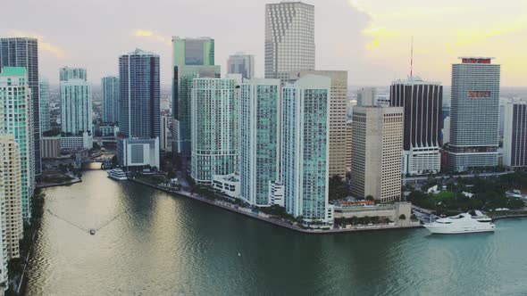 Aerial view of skyscrapers along Biscayne Bay, Miami