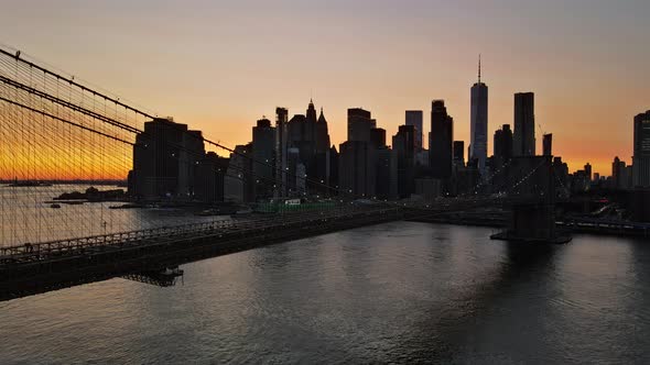 Beautiful Brooklyn Bridge From New York City Manhattan Midtown Seen at Sunset U.S.