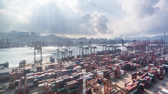 Timelapse of container terminal in hong kong china