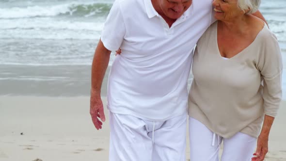 Happy senior couple walking on the beach