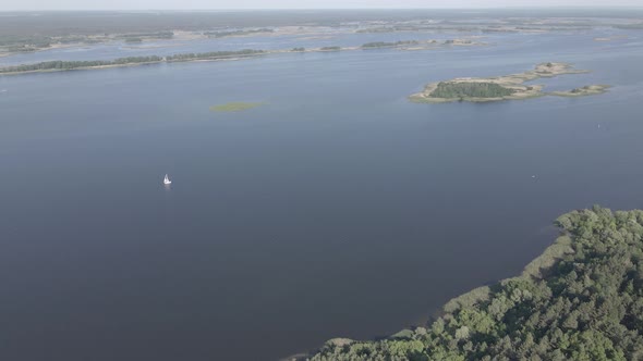 Dnipro River. Aerial View. Landmark of Ukraine, Flat, Gray