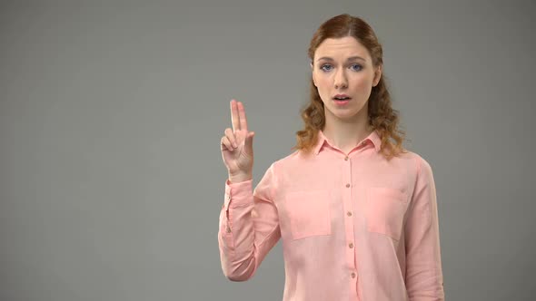 Deaf Woman Saying No in Sign Language, Teacher Showing Words in Asl, Tutorial