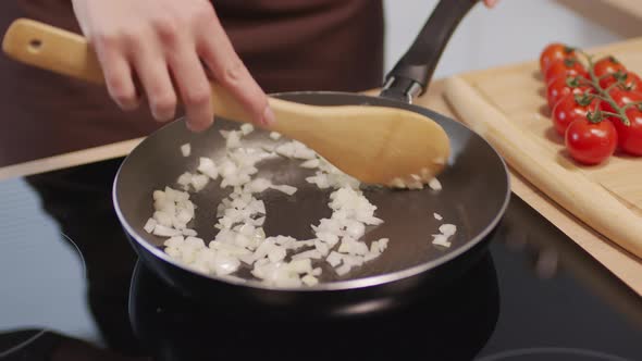 Cooking Chopped Onion on Frying Pan