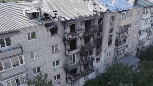 War in Ukraine  a Destroyed Building in the City of Makariv