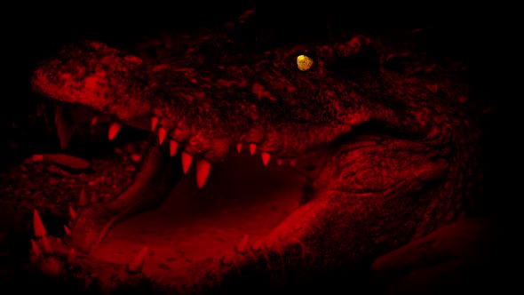 Crocodile Opens Mouth With Glowing Eyes Red Danger Abstract