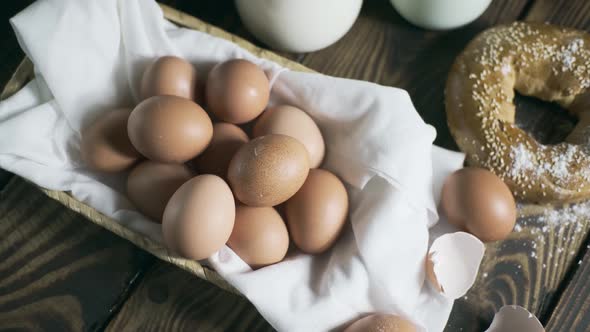 Still Life with Eggs and Milk on Wooden Boards