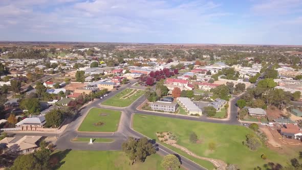 Aerial of Loxton, South Australia revealing the Murray River