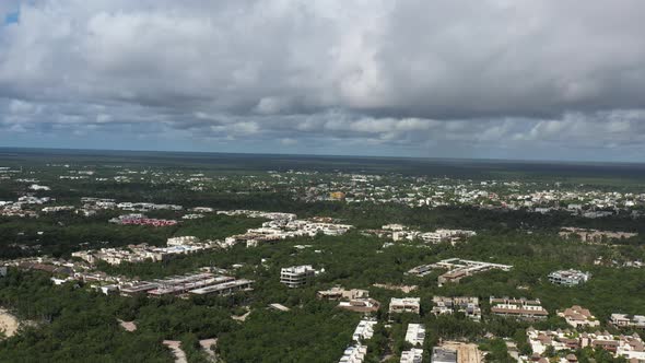 Aerial Panoramic View of Aldea Zama a Residential Development in Tulum, Mexico