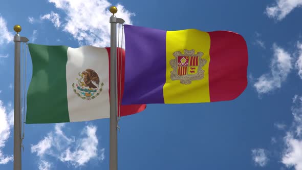 Mexico Flag Vs Andorra Flag On Flagpole